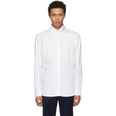 Gucci Text-embroidered Single-cuff Cotton-poplin Shirt In 9000 White
