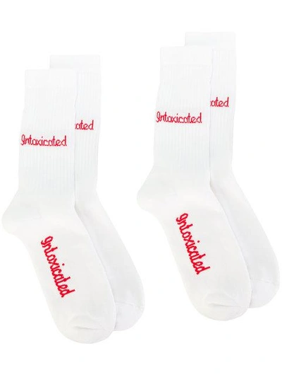 Intoxicated Ribbed Logo Socks - White