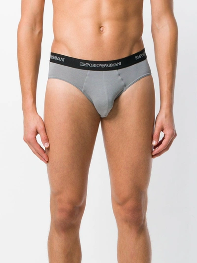 Emporio Armani Briefs With Lustrous Logo Waistband In Gray