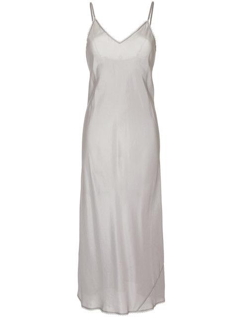 Lee Mathews V-neck Slip Dress With Lace In Silver | ModeSens