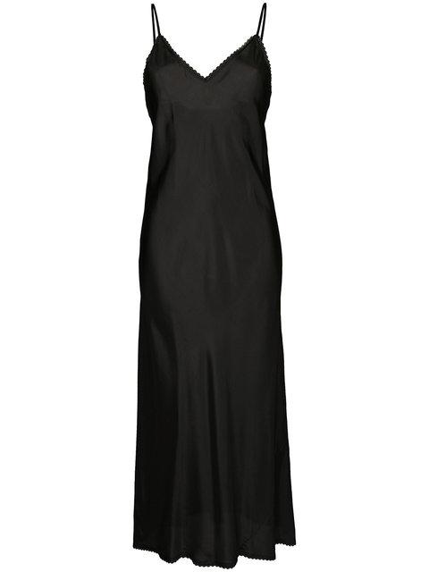 Lee Mathews V-neck Slip Dress With Lace In Black | ModeSens