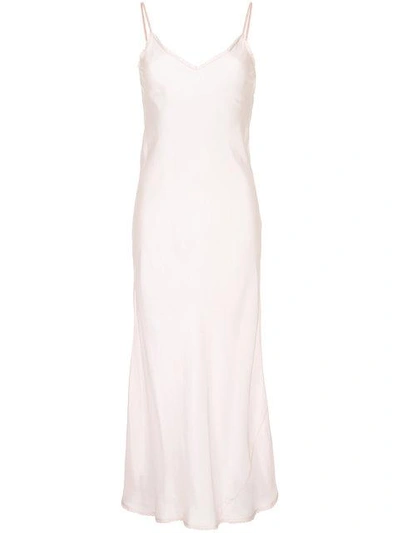 Lee Mathews V-neck Slip Dress With Lace In Peach