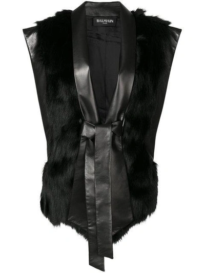 Balmain Fox-fur Trimmed Waistcoat In Black