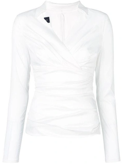 Talbot Runhof Ruched Wrap Top In White