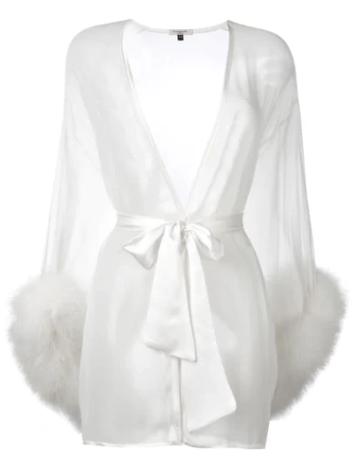 Gilda & Pearl Diana Silk And Marabou Feather Dressing Gown In White