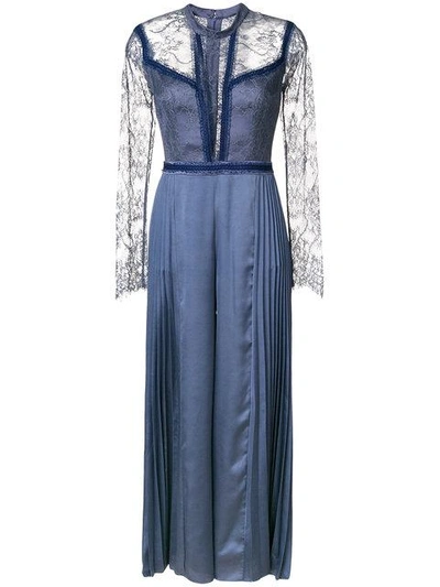 Three Floor Retrospect Pleat And Lace Jumpsuit In Blue