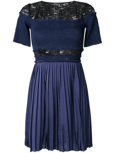 Three Floor Paris Nights Pleated And Ruched Dress In Blue