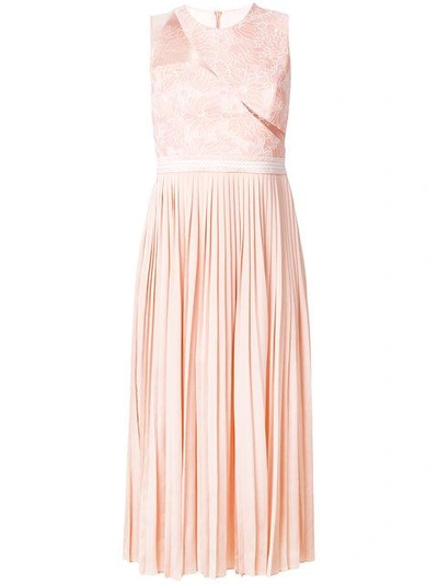 Three Floor Starlight Pleat And Lace Dress In Yellow