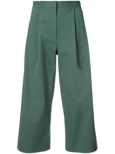 Adam Lippes Cropped Palazzo Trousers In Green