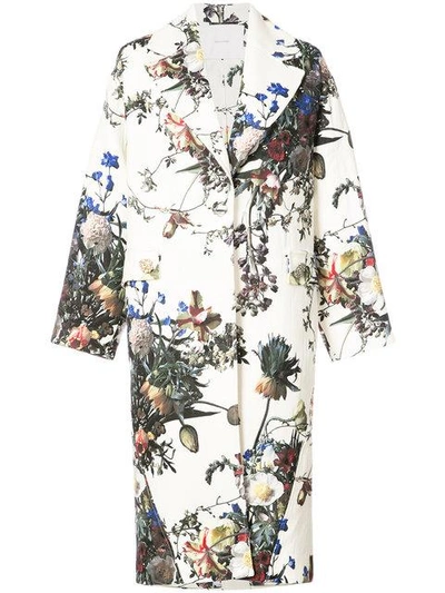 Adam Lippes Floral-print Cocoon Coat In White Pattern