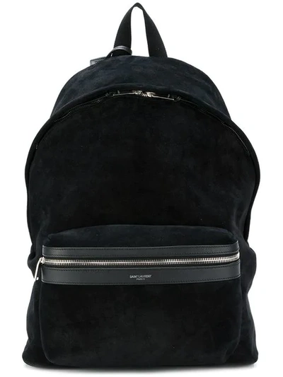 Saint Laurent City Leather-trimmed Fleece And Canvas Backpack - Black - One Siz