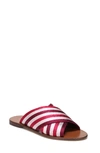 Diane Von Furstenberg Bailie-2 Striped Crisscross Flat Slide Sandal In Red White