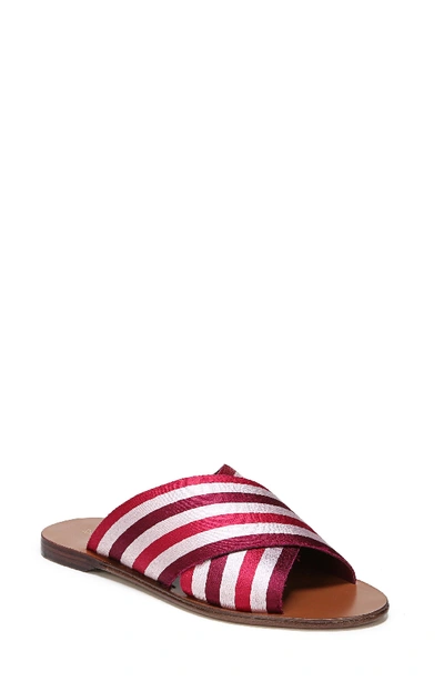 Diane Von Furstenberg Bailie-2 Striped Crisscross Flat Slide Sandal In Red White