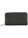 Bottega Veneta Intrecciato Weave Zip-around Wallet In Black