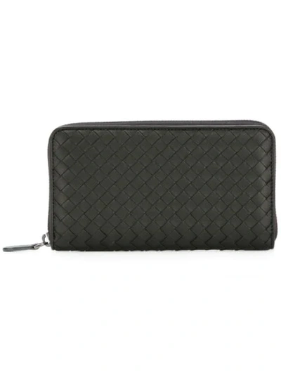 Bottega Veneta Intrecciato Weave Zip-around Wallet In Black