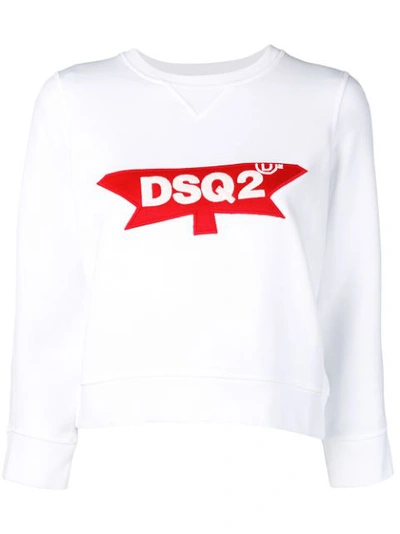 Dsquared2 Logo Patch Cotton Jersey Sweatshirt In Bianco