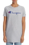 Champion Logo Print Longline Tee In Oxford Grey
