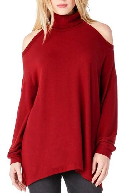 Michael Stars Cold Shoulder Turtleneck Tunic In Ruby