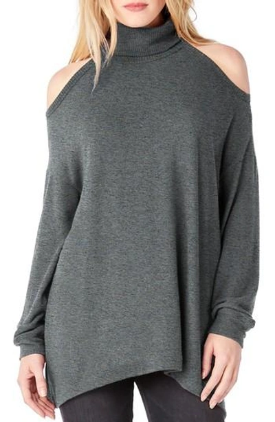 Michael Stars Cold Shoulder Turtleneck Tunic In Heather Grey