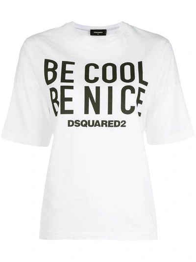 Dsquared2 Be Cool Be Nice Cotton Jersey T-shirt In White-black