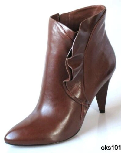 Pre-owned Marc By Marc Jacobs Marc Jacobs Brown Leather Ankle Boots Ruffled Side Zipper Shoes $590