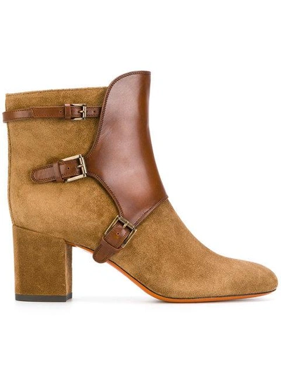 Santoni Buckled Ankle Boots In Brown