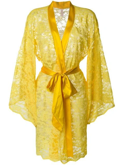 Dolci Follie Lace Embroidered Dressing Gown - Yellow
