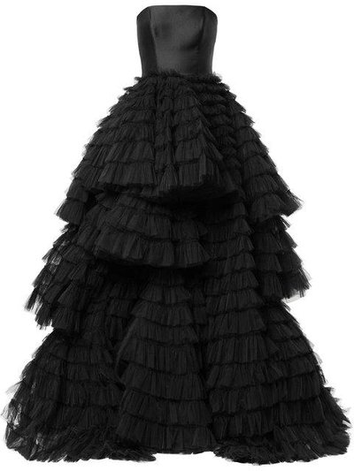 Isabel Sanchis Frill-layered Flared Gown - Black