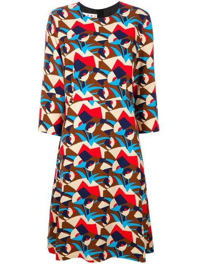 Marni Henne Pattern Midi Dress In Multicolour