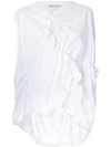 Marni Ruffled Gathered Oversized Cotton Jersey Top In White