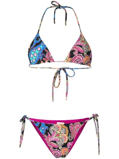 Etro Mixed Paisley Print Bikini Set In Black