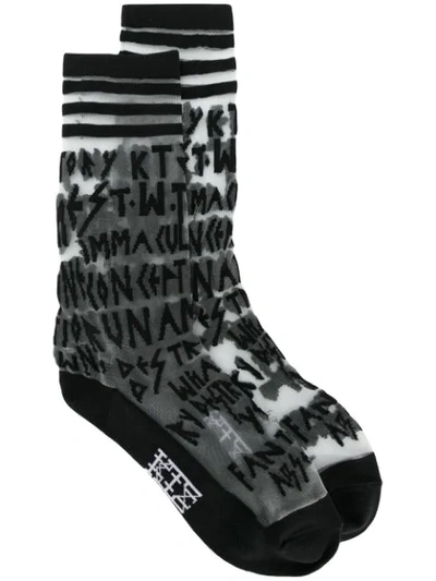 Ktz Multi-letter Embroidered Sheer Socks In Black