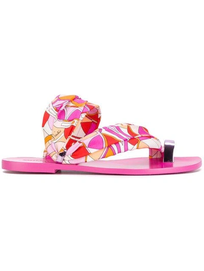Emilio Pucci Printed Toe Ring Slides In Pink