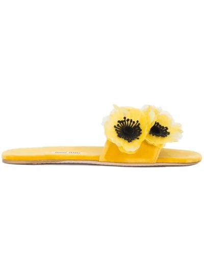 Miu Miu 3d Floral-embellished Slide Sandal In Yellow
