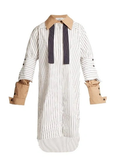 Jw Anderson Double-cuff Pinstriped Cotton Shirtdress In White