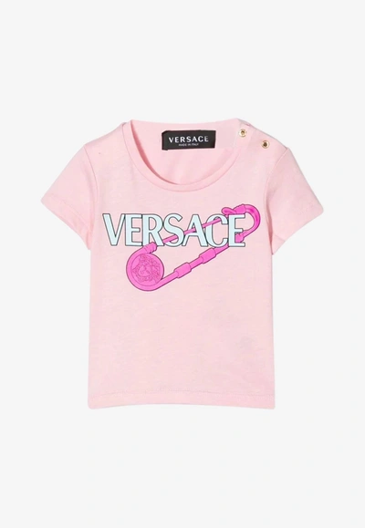 Versace Baby Safety Pin Cotton T-shirt In Pink