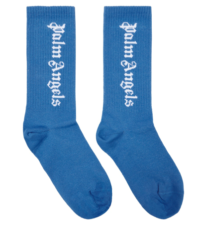 Palm Angels Kids' Logo Cotton-blend Socks In Blue