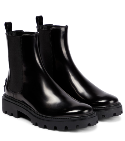 Tod's Patent Leather Chelsea Boots In Black