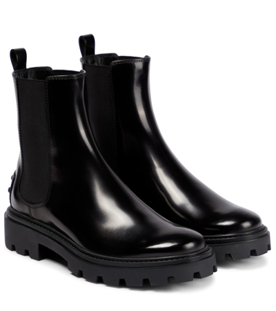 Tod's Patent Leather Chelsea Boots In Nero