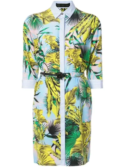 Versace Beverly Palm-print Silk-crepe Shirt Dress In Blu-mult