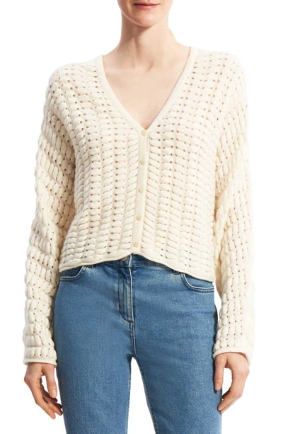 Theory Hanelee Wool And Cashmere Quilted Cream Colored Cardigan Woman In Neutral