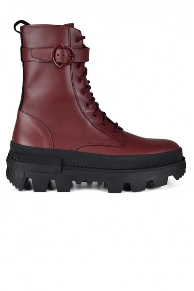 Moncler Carinne Lace-up Leather Boots In Burgundy
