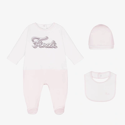 Fendi Girls Pink Logo Baby Grow Gift Set