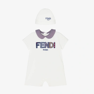 Fendi Babies' White Logo Shortie Gift Set