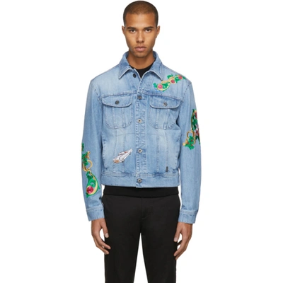 Versace Printed Denim Jacket In Blue,floral In A812 Blue ModeSens