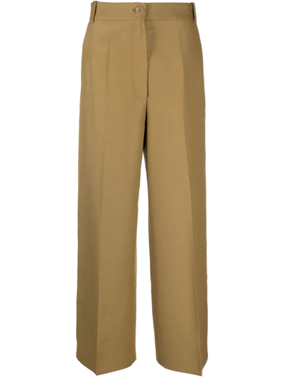 Khaite High-waist Straight-leg Trousers In Khaki