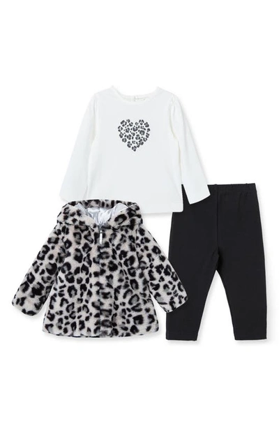 Little Me Girls' Leopard Faux Fur Jacket, Top & Leggings Set - Baby In Black