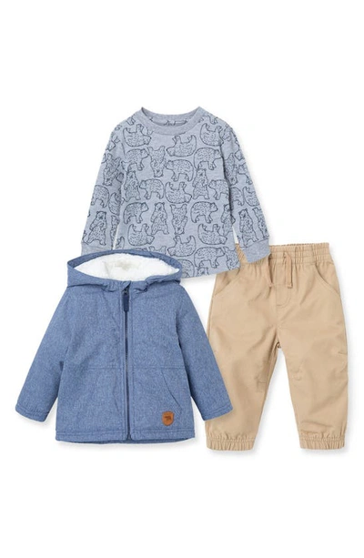 Little Me Babies' Chambray Jacket, Long Sleeve Shirt & Pants Set In Tan