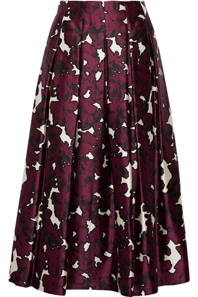 Oscar De La Renta Floral Print Pleated Silk Satin Skirt Modesens 1893