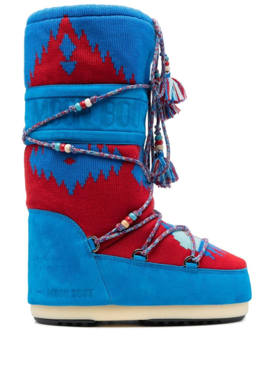 Alanui Icon Knit Apres-ski Boots X Moon Boot In Red
